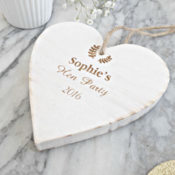 Hen Party Personalised Floral Heart Wooden Keepsake, 2 of 2