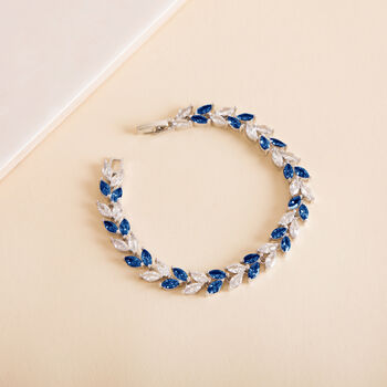 Crystal And Blue Colour Leaf Design Tennis Bracelet, 2 of 4