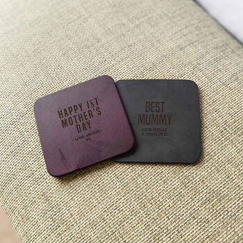 Mother's Day Personalised Vintage Leather Coaster Set, 2 of 8