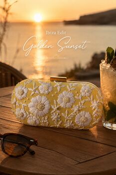 Golden Sunset | Yellow And White Floral Embroidery Clutch, 3 of 9