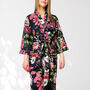 Black And Pink Flower Print Cotton Dressing Gown Kimono, thumbnail 1 of 11