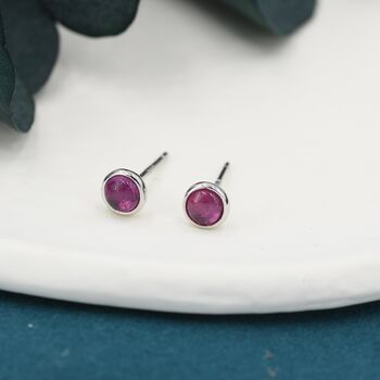 Sterling Silver Genuine Garnet Crystal Stud Earrings, 4 of 9