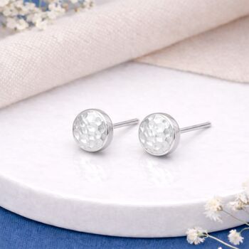 Hammered Sterling Silver Disc Stud Earrings – 5mm, 3 of 4