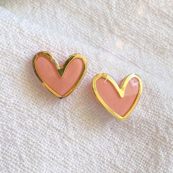 Coral Polymer Clay Heart Studs, 3 of 5