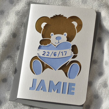 New Baby Teddy Bear Papercut Card, 3 of 9