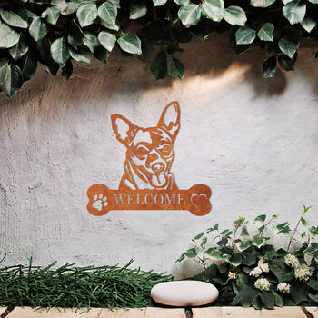 Personalised Chihuahua Welcome Metal Wall Art Sign For Home And Garden Gift, 7 of 11