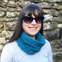 Pale Teal Hand Knit Lacey Loop Cowl Scarf, thumbnail 1 of 5