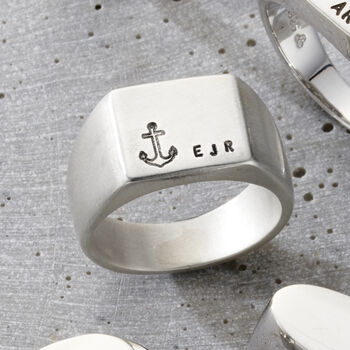 Men's Personalised Nautical Anchor Signet Ring, 2 of 6