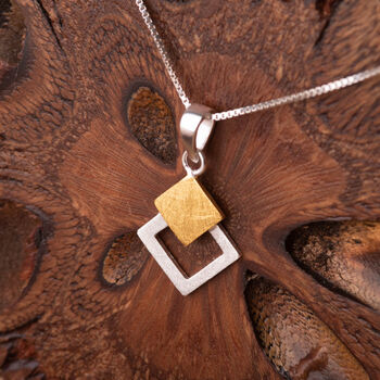 Geometric Diamond Silver And Gold Pendant Necklace, 4 of 6