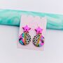 Pink Star Earrings With An Animal Print Abstract Drop, thumbnail 5 of 12