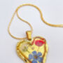 Real Blue Red Flowers Pendant Gold Leaf Necklace Hand Made, thumbnail 2 of 9