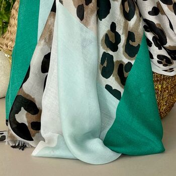 Leopard Print Scarf With Block Border In Green, 3 of 4