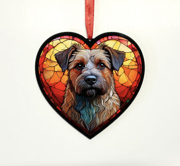 Border Terrier Stained Glass Effect Heart Suncatcher, 5 of 6