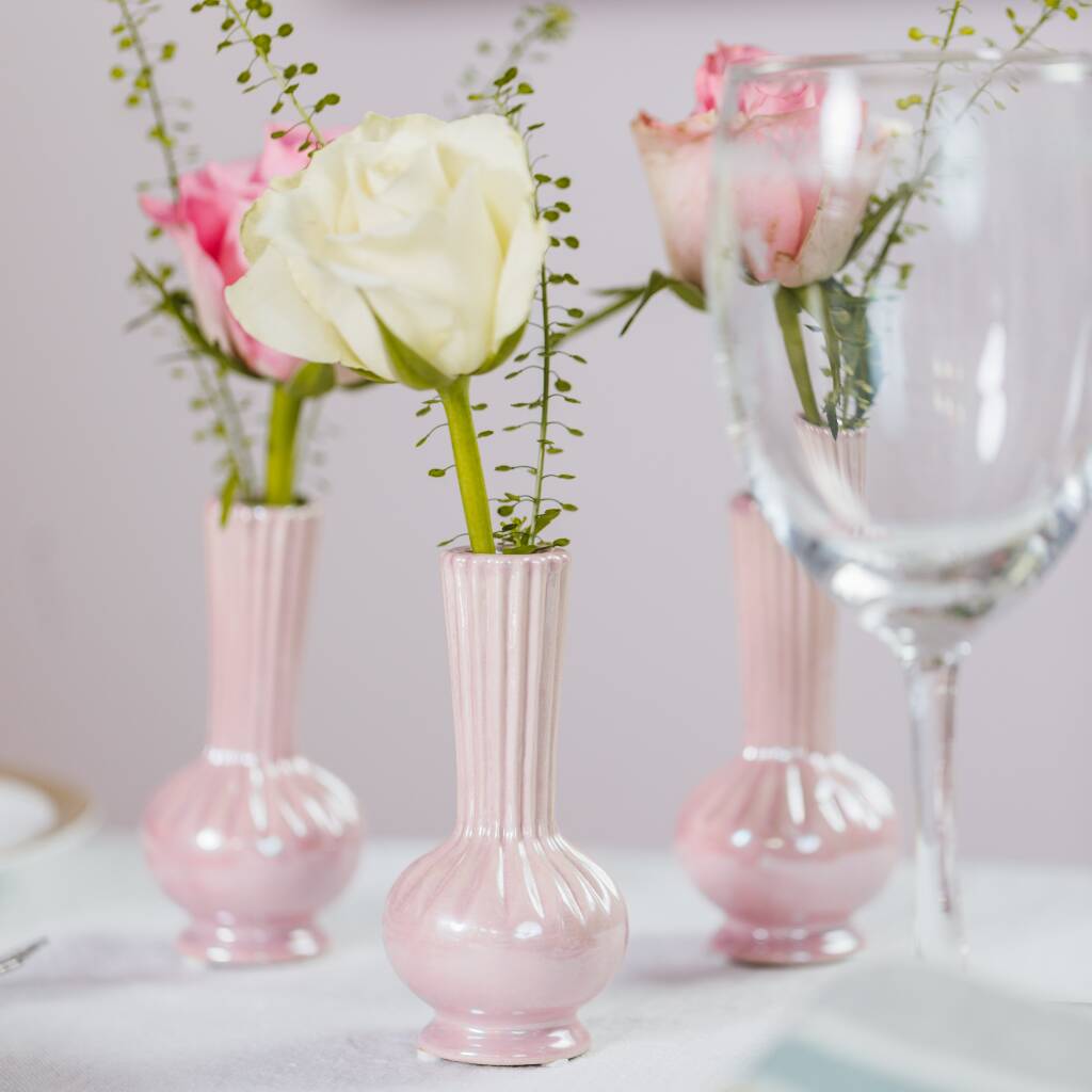 Pearlescent Pink Bud Vases Set Of Three By Truffle Tablescapes