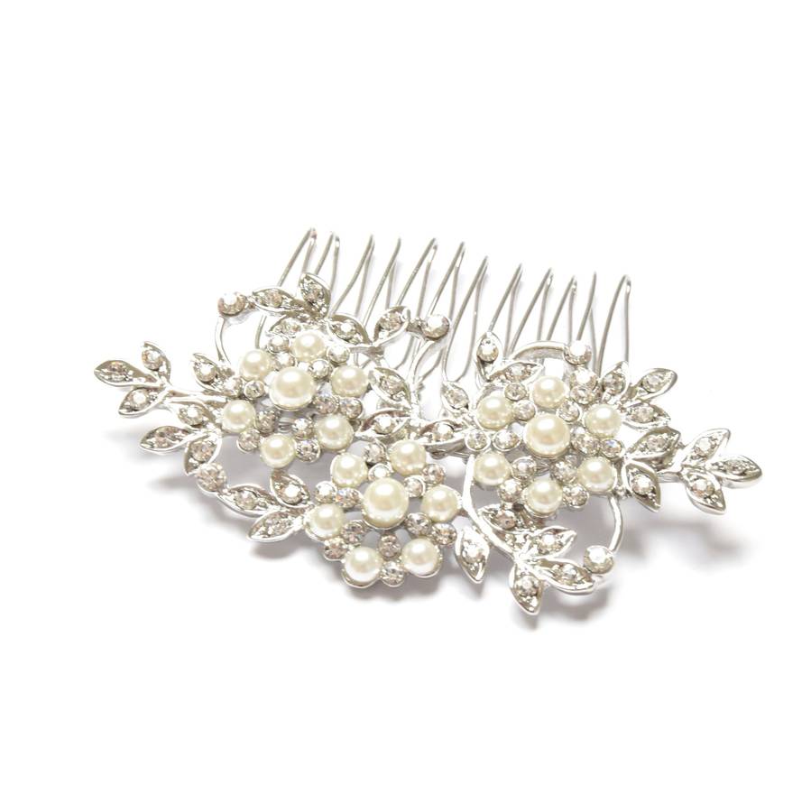 floral inspired pearl and crystal hair comb by yatris ...