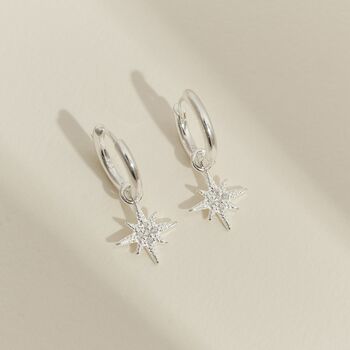 Elsa. Sterling Silver Pavé Star Hoop Earrings, 2 of 5