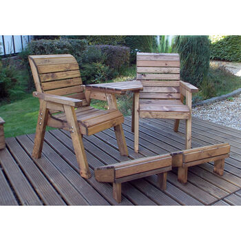Deluxe Wooden Garden Lounger Set Angled With Foot Rests, 2 of 4