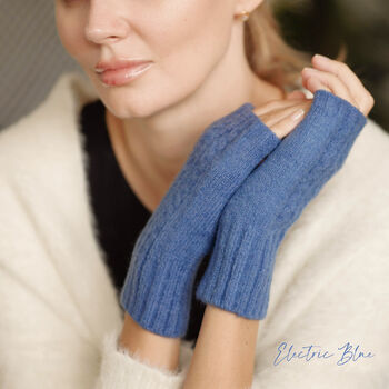 Fingerless Chevron Mix Cable Knit Gloves, 3 of 11