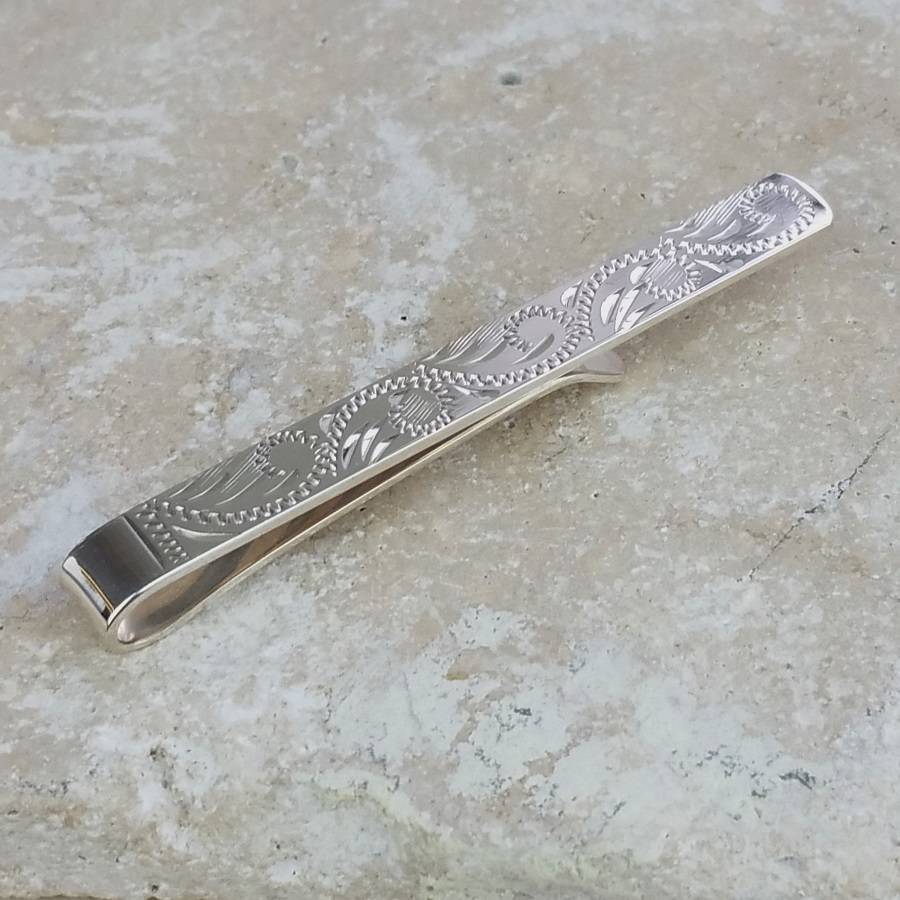 Timeless Sterling Silver Tie Slide With Decoration, 1 of 8