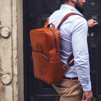 Personalised Leather Laptop Backpack Unisex ' Porter ', 2 of 11