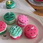 Personalised Gift Box Five Watermelon Macaron Candles With Greeting Card, thumbnail 2 of 4