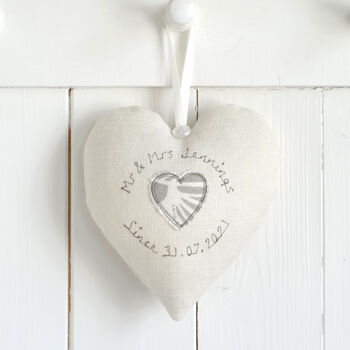 Personalised Linen 4th Wedding Anniversary Heart Gift, 9 of 10