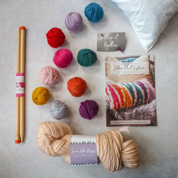 Rainbow Zebra Print Cushion Cover Knitting Kit, 3 of 7