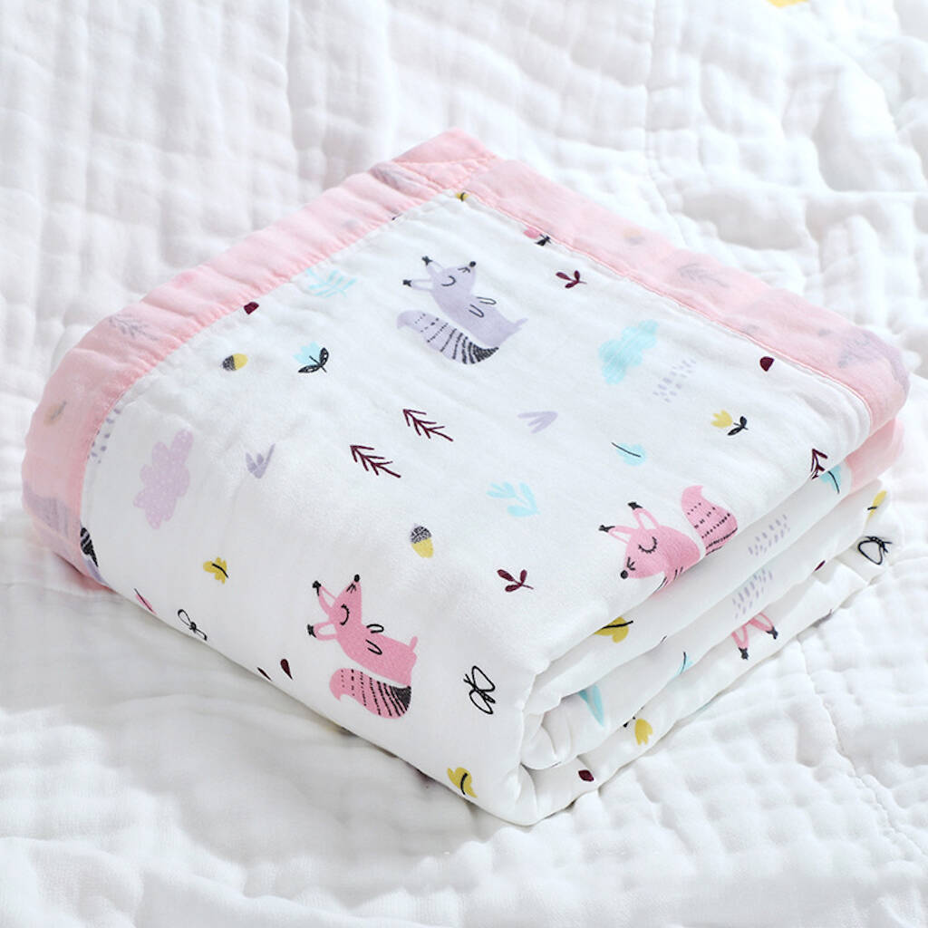 Woodland Six Layer Cotton Muslin Baby Childrens Blanket By BabyBells