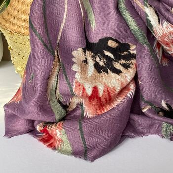 Thistle Print Scarf In Purple, 3 of 3