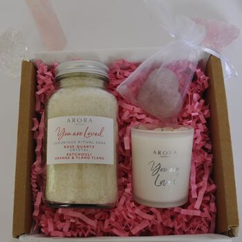 Luxury Rose Quartz Crystal Candle And Bath Salts Gift, 4 of 5