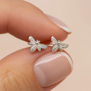 Sterling Silver Small Bee Stud Earrings, 2 of 9