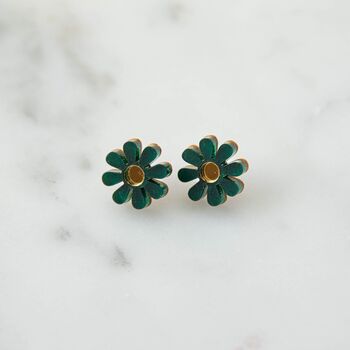 Daisy Stud Earrings In White, Aubergine, Emerald Green, 6 of 6
