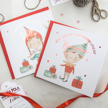Personalised Elf Foil Christmas Card For Son Daughter, 4 of 5