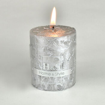 G Decor Adeline Silver Metallic Textured Pillar Candle, 3 of 6
