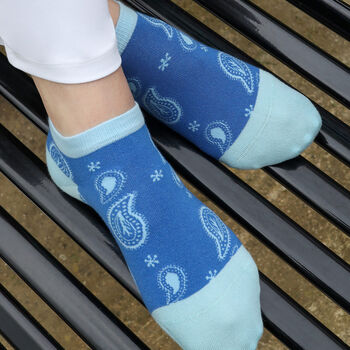 Peace Blue And Organic Paisley Blue Women's Trainer Socks, 3 of 7