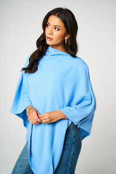 Sky Blue 100% Cashmere Multi Ways Button Poncho Shawl Gift Boxed, 7 of 12