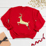 Ladies Christmas Jumper In Red With Gold Reindeer, thumbnail 1 of 4