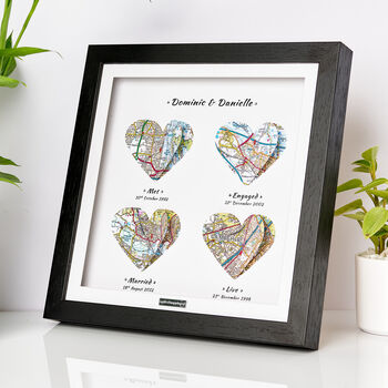 Personalised Crystal Anniversary 3D Heart Map Locations Print, 2 of 12