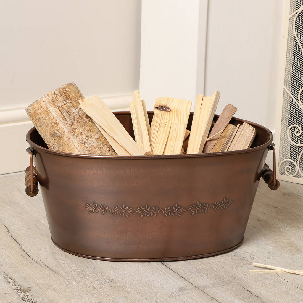embossed copper log bucket by dibor