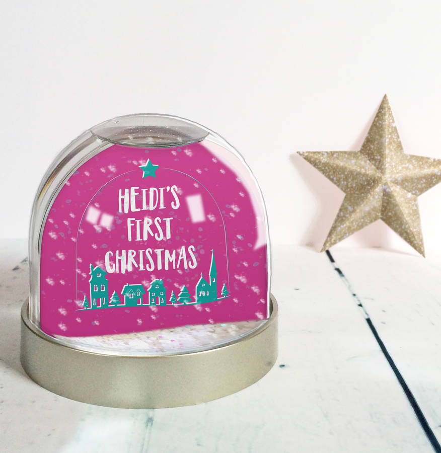 baby's first christmas personalised snow globe by sarah catherine