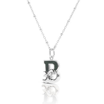Solid Silver B Initial Necklace With Green Marble, 2 of 6