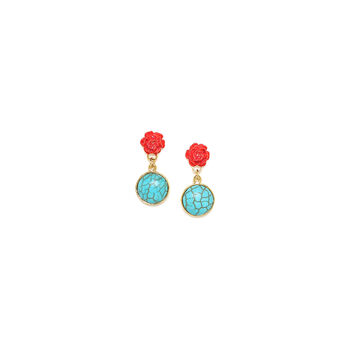 Red Flower And Turquoise Stone Drop Earrings, 3 of 3