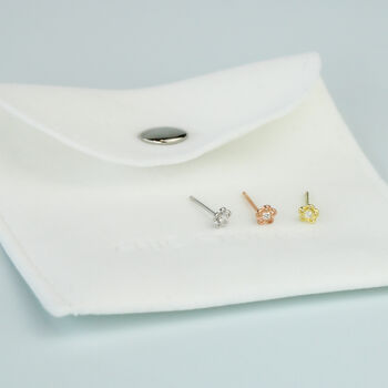 Sterling Silver Tiny Crystal Detail Flower Stud Earrings, 5 of 5