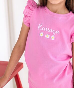 Personalised Embroidered Daisy Lace Trim T Shirt And Short Set, 4 of 12