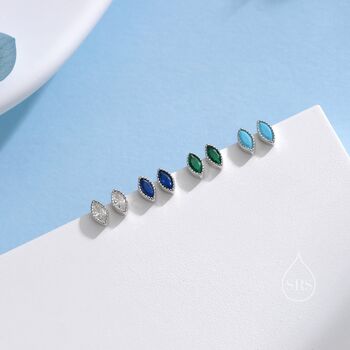 Extra Tiny Turquoise Blue Marquise Cz Stud Earrings, 3 of 12