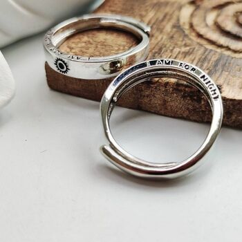 Adjustable Silver Plated Moon And Sun Promise Rings, 3 of 5