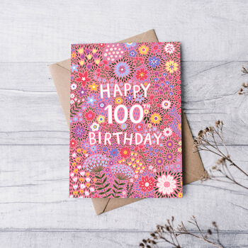 100th Birthday Card For Women, Floral 100th Card, For Her, 2 of 4