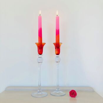 Pair Of Vintage Tall Glass Candlesticks ~ 21, 2 of 6