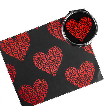 Red Heart Valentines Compact Mirror And Lens Cloth, 2 of 9