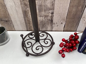 Brown Iron Cockerel Kitchen Roll Holder Metal Stand, 9 of 10